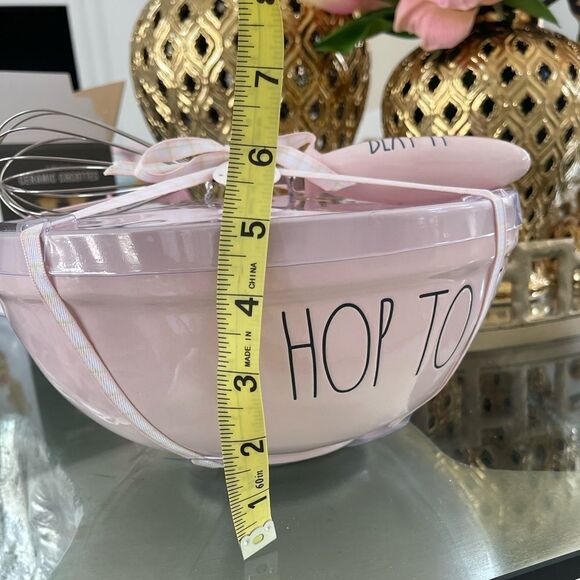 Rae Dunn HOP TO IT Pink Mixing Bowl with matching BEAT IT Whisk Gift Set - Picture 6 of 9